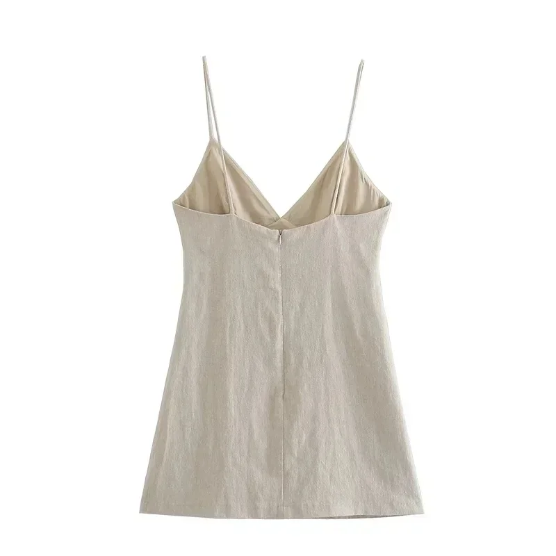 Frauen Chic Mode Ärmelloses Lnlay Mini Kleid Vintage Dünnen Trägern Sommer Weibliche Kleider Vestidos Mujer – Detail 2