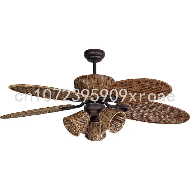 

52 Inch Modern & Fancy Air Cooler Home/Restaurant Decorative ORB Ceiling Fan Light with 5 Rattan Blades, Include Wall Control