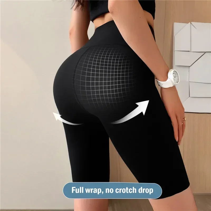 High Waist Womens Sports Shorts - Seamless Fitness Biker Shorts with Scrunch Butt Design