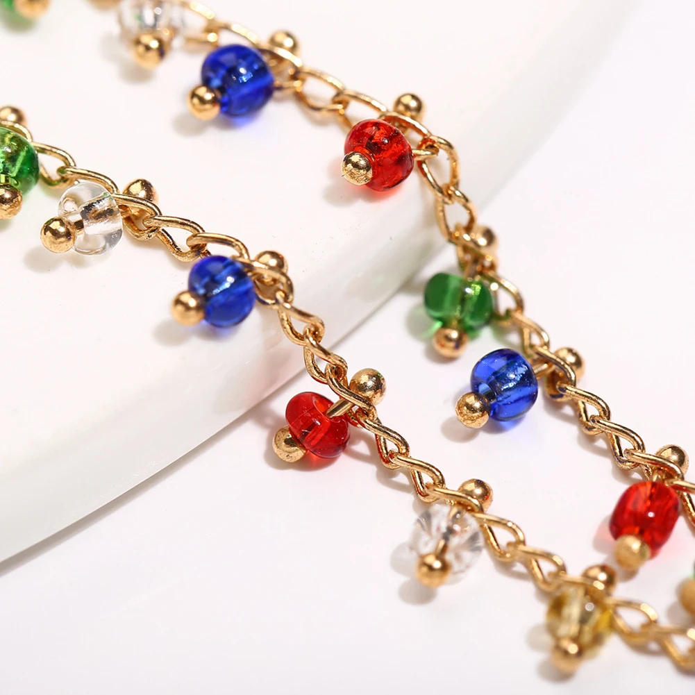 Fashion Colorful Crystal Beads Drop Anklets for Women Boho Gold Color Chain Ankle Bracelet Leg Bracelet Ocean Beach Foot Jewelry bead bracelet beads anklet fashion accessories