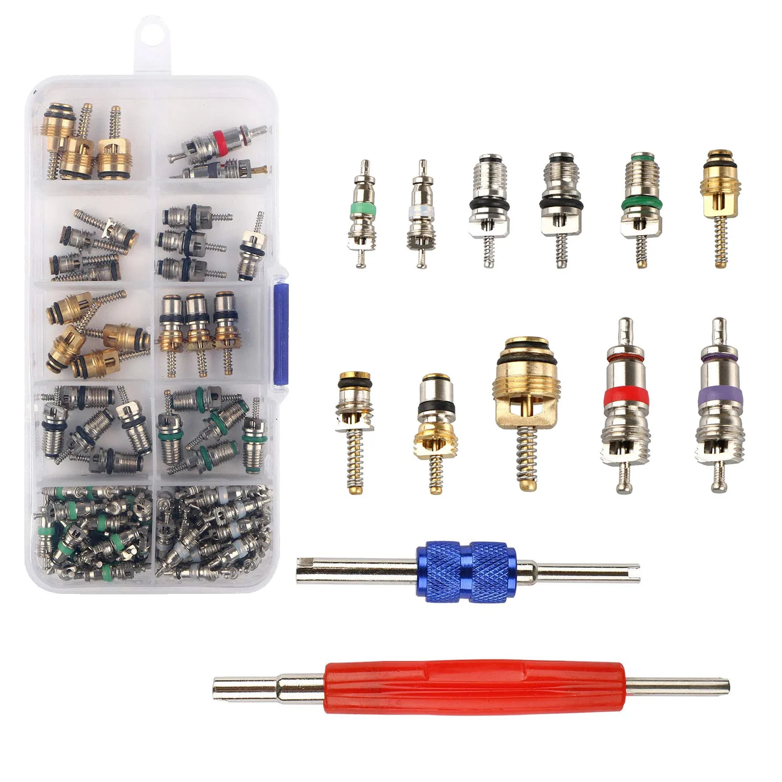 102Pcs Car A/C Refrigerazione Dell'Aria Condizionata R134A Kit Di Assortimento Del Nucleo Della Valvola Set Handy Valve Core Removal Tubeless Tool Val