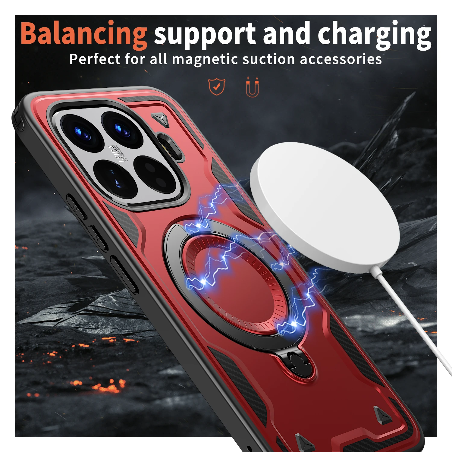Luxury Magnetic Armor Case with Wireless Charging and Ring Stand Cover