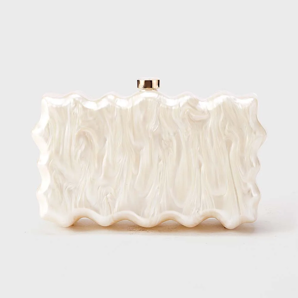 Women's Luxury Elegant Pearlized Marbled Acrylic Clutch Clasp Closure Hard-case Evening Bag Bride Purse Handbag Wedding