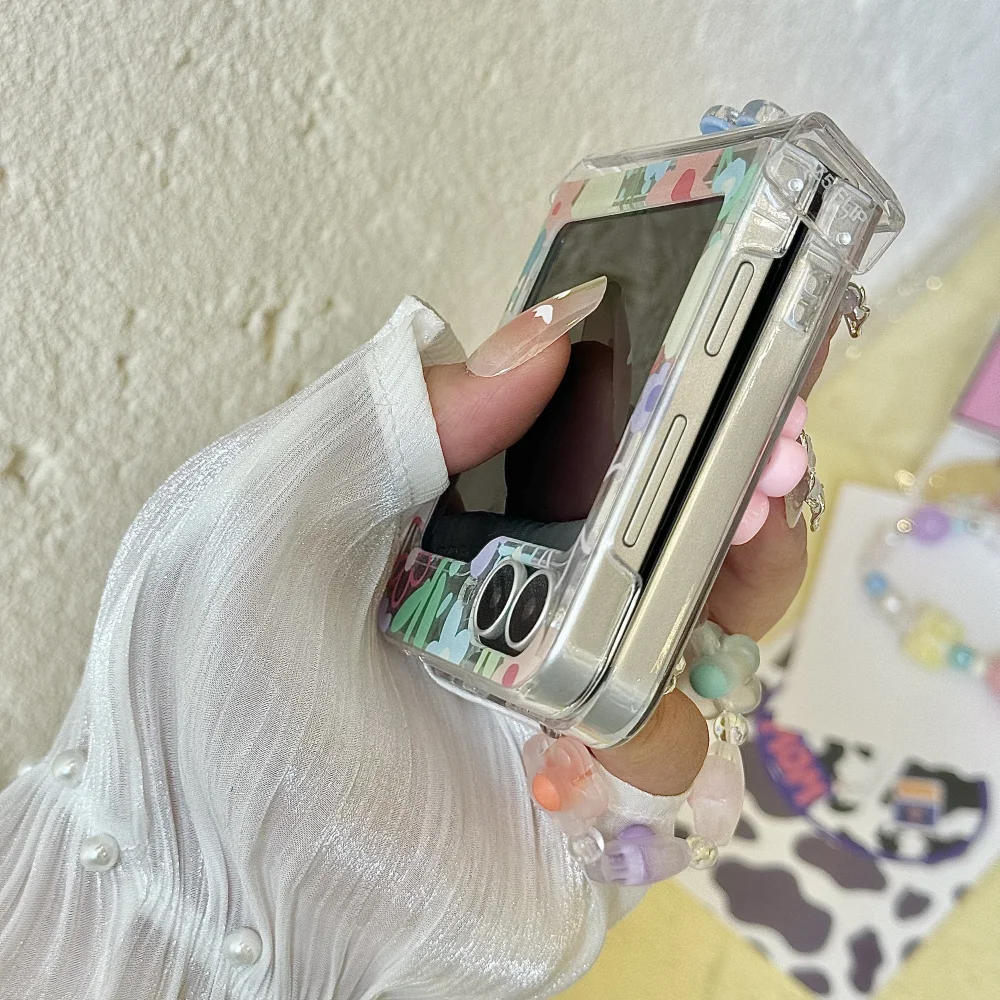 2-in-1 Lovely 3D Rotating Flower Phone Case with Wrist Chain - Shockproof Hinge Protection Cover