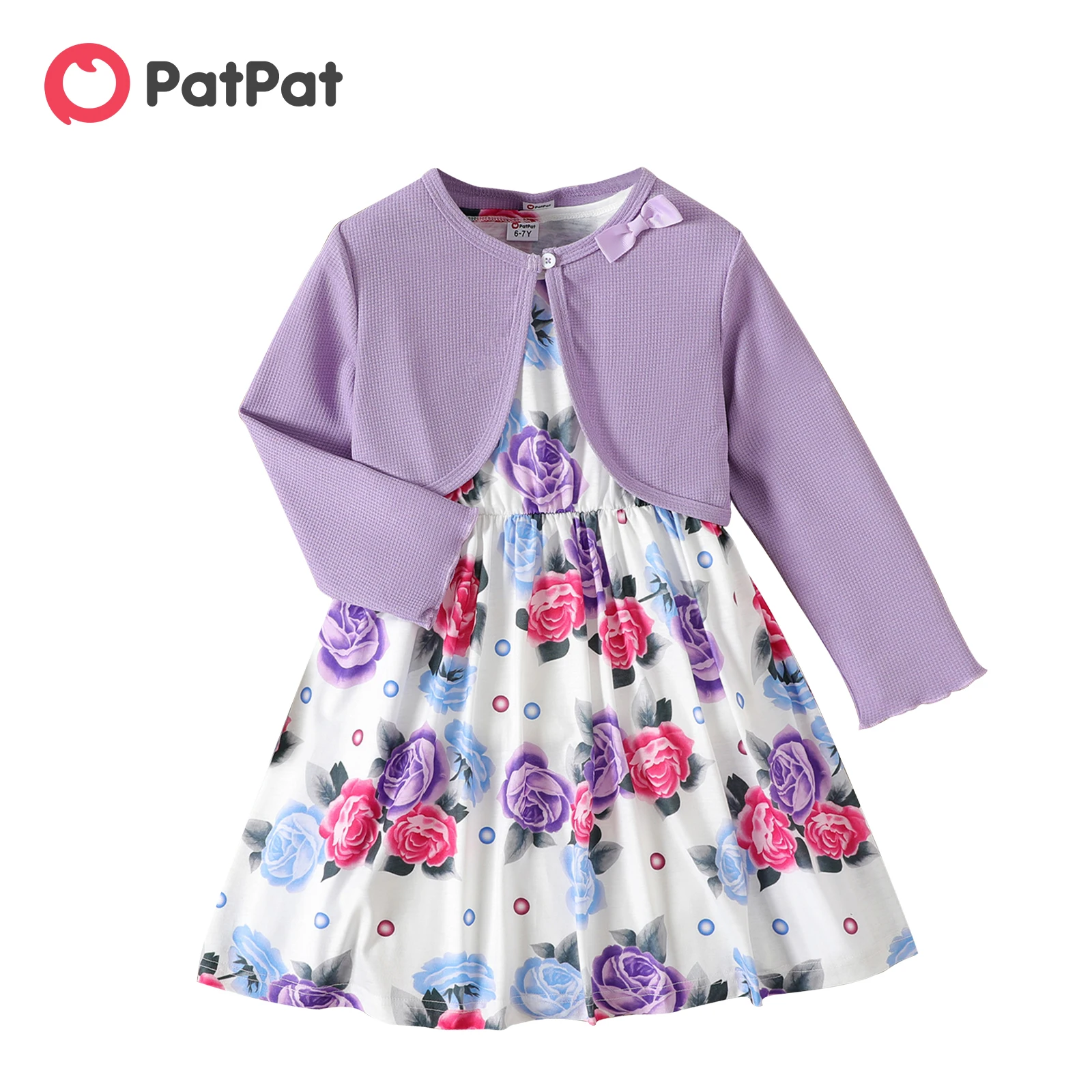 

PatPat 2pcs Kid Girl Floral Print Sleeveless Dress and Bowknot Design Cardigan Set