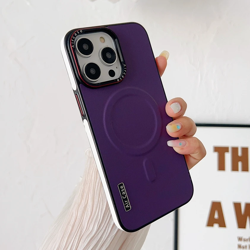 thumbnail image 1 of Business Double Color Leather Magsafe Case for iPhone 12 13 14 15 Pro Max Magnetic Matte Soft Shockproof Cover for iPhone 15Pro, 1 of 5
