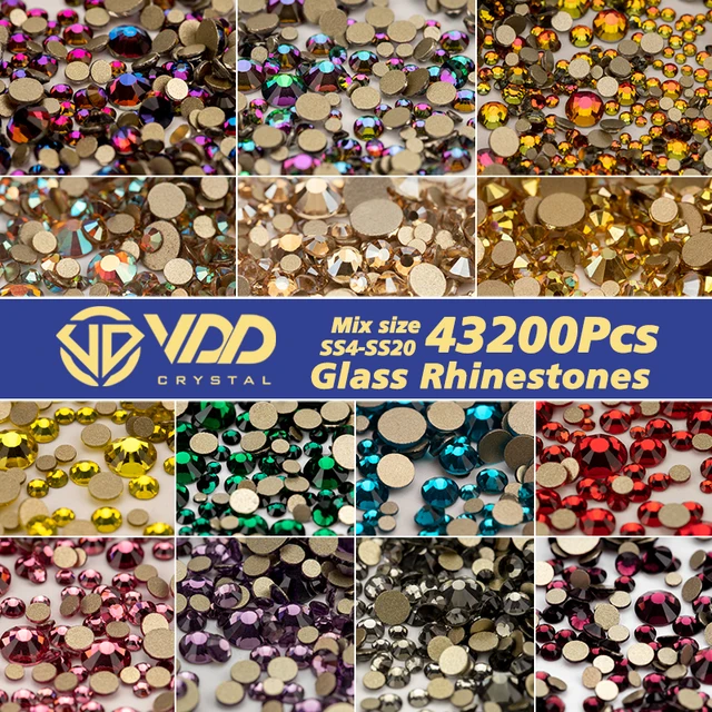 VDD 43200Pcs Wholesale SS4-SS20 Mix Size Rhinestone Crystal Gold Flatback Glitter Stone For DIY Decorations Nail Art Accessories