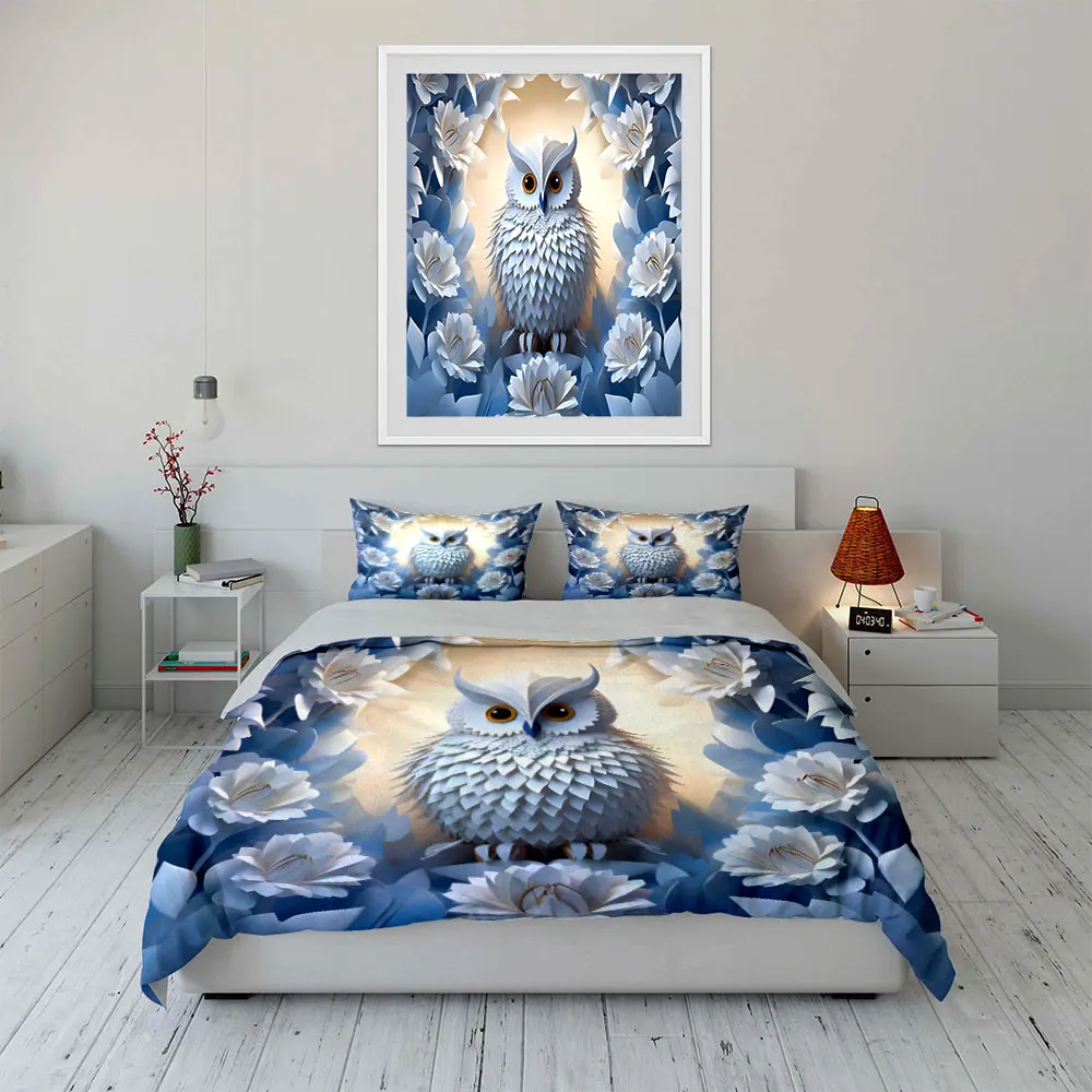 Owl Design Decorative Set Soft Skin-Friendly Bedding Set Includes 1 Duvet Cover And 2 Pillowcase, Gift 6