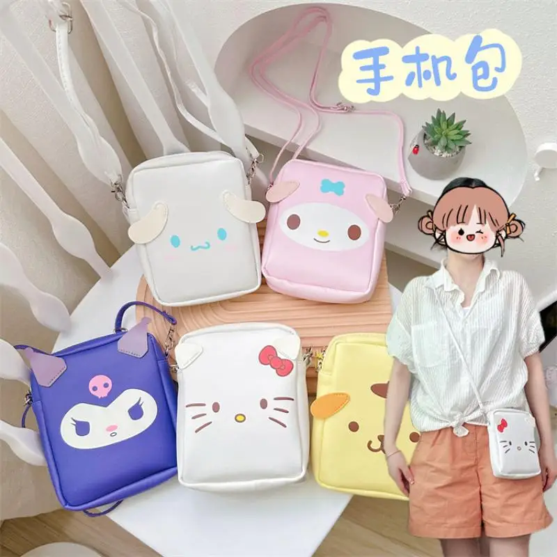 

Новые милые сумки через плечо с героями мультфильмов Sanrioed Hellokittyed, сумка для хранения мобильного телефона Kawaii, портативная помада, Маленькая кожаная сумка, подарки