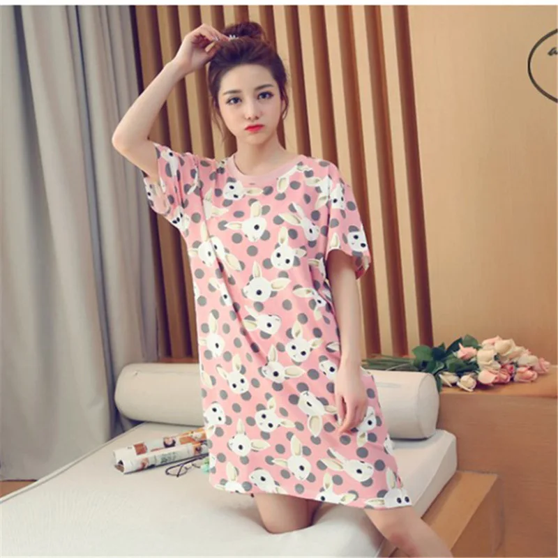 Women Nightgowns Cartoon Sleepwear Print Dress Sexy Lingerie Milk Silk Cute Animal Nightgrown Strap Thin Female Nighty Underwear