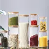 Glass Jar With Bamboo Lid Sealed Canister Food Storage Bottles Container Storage For Loose Tea Coffee Bean Kitchen Accessories 2