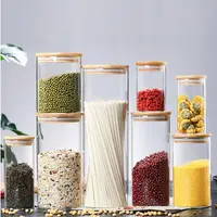 Glass Jar With Bamboo Lid Sealed Canister Food Storage Bottles Container Storage For Loose Tea Coffee Bean Kitchen Accessories 2