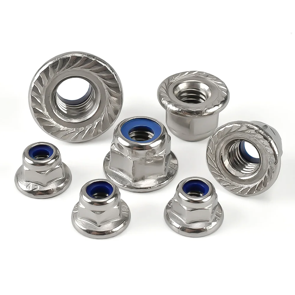Hex Flange Nylon Insert Lock Nut 5-30pcs M4 M6 M8 304 Stainless Steel Hexagon Flange Self-locking Nylock Locknuts Serrated teeth screw bolt nut set,hex nuts assortment kit