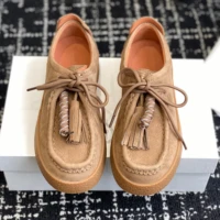 2025 Desinger Real Leather Round-Toe Thick Sole Lace-Up Woman Loafers Mules Clogs Shoes For Woman Fringe Decora Sapato Feminino 2