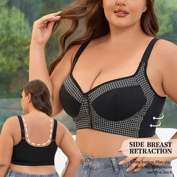 Plus Size Creative Print Bra A to G Cup 36 52 Band No Underwire Front Closure Wirefree Daily Comfort Full Coverage