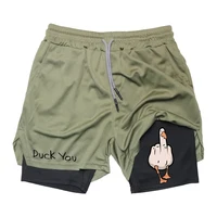 Cartoon Duck Print Men's Shorts Summer Double Layer Letter Print  Quick Drying Pants Fitness Tracksuit Beach Short Pants RL0358 - Image 3
