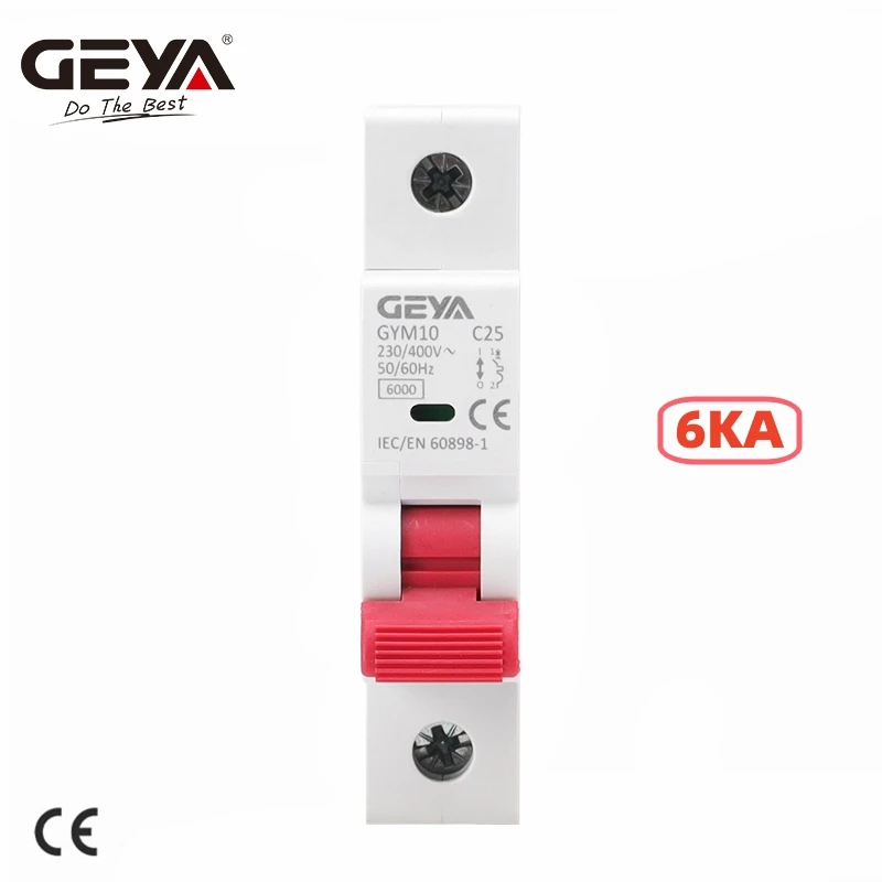 

GEYA GYM10 SP Din Rail Circuit Breaker C Curve 6A 10A 16A 20A 25A 32A 40A 50A 63A 220V with CE CB 6KA MCB