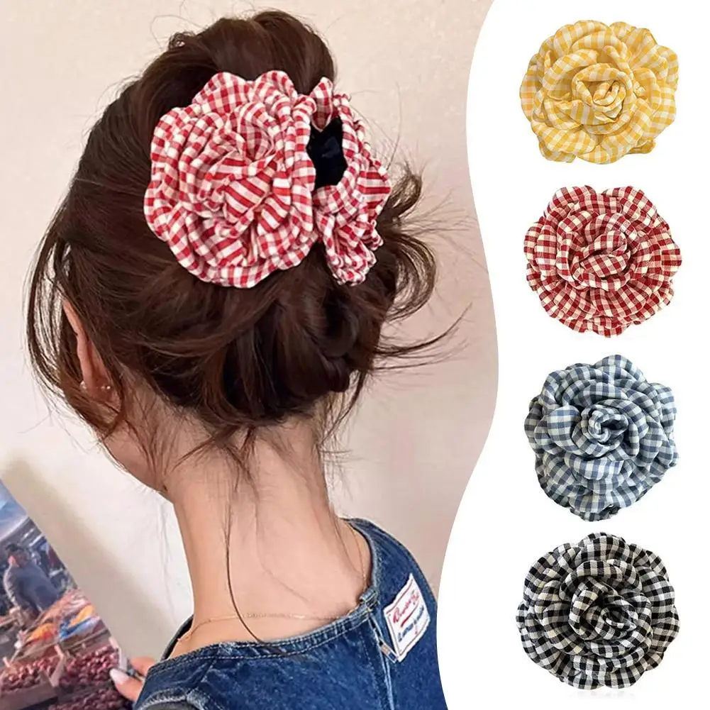 2025 neue Grid Haar Klaue frauen Greifer Koreanische Version Blume Haarnadel Gelbe Rose Exquisite Greif Clip Haar Zubehör für Mädchen
