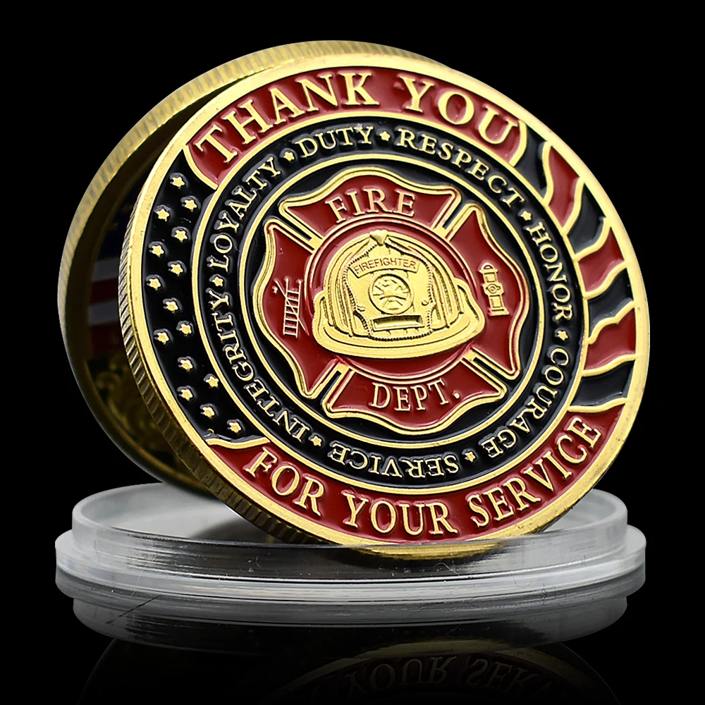 

God Bless Firefighters Gold Coin Thank You for Your Service Honor Badge Commemorative Medal in Capsule Festival Gift