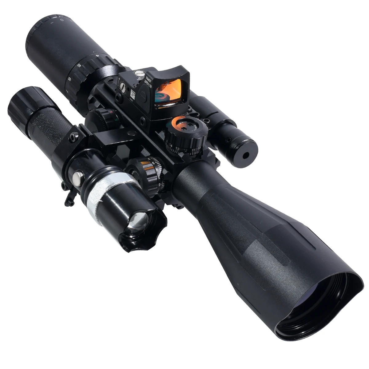 4-12x50IR Hunting Red/Green Illuminated Crosshair Rangefinder Reticle and Red Dot Sight with Laser Combo 20mm Tactical Sight