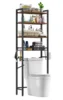 Over The Toilet Storage Shelf, 4-Tier Wooden Bathroom Organizer Adjustable Saver Space Rack with Toilet Paper Holder, Brown 1
