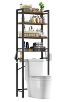 Over The Toilet Storage Shelf, 4-Tier Wooden Bathroom Organizer Adjustable Saver Space Rack with Toilet Paper Holder, Brown 1