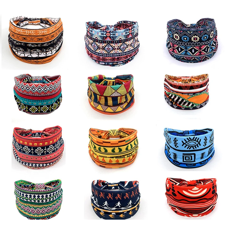

African Pattern Print Wide Headband Vintage Knot Elastic Turban Headwrap For Women Girls Headwrap Soft Bandana Hair Accessories