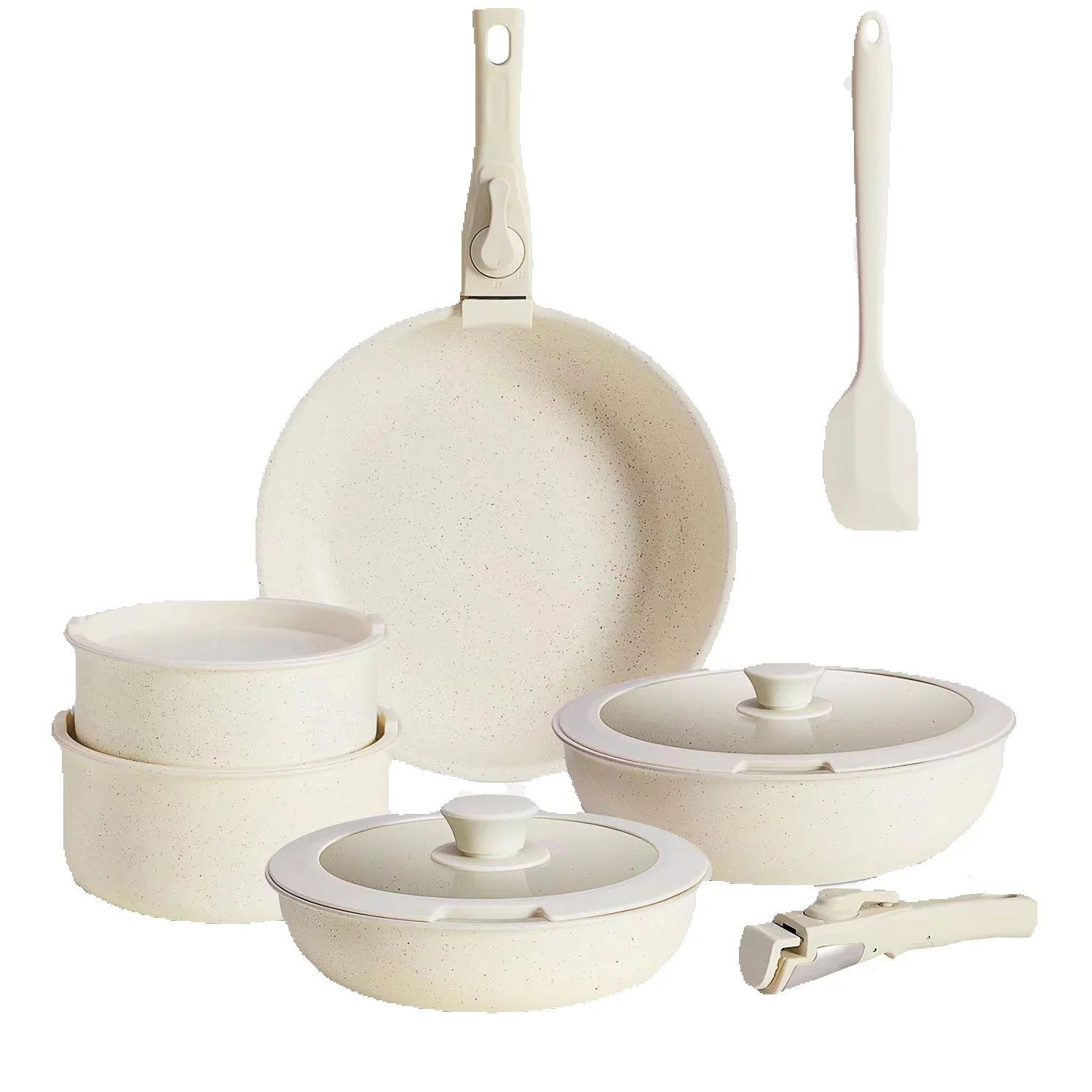 12-teiliges Bratpfannen-Set mit abnehmbarem Griff, Antihaftpfanne mit Deckel, multifunktionales Kochgeschirr-Set für den Hausgebrauch