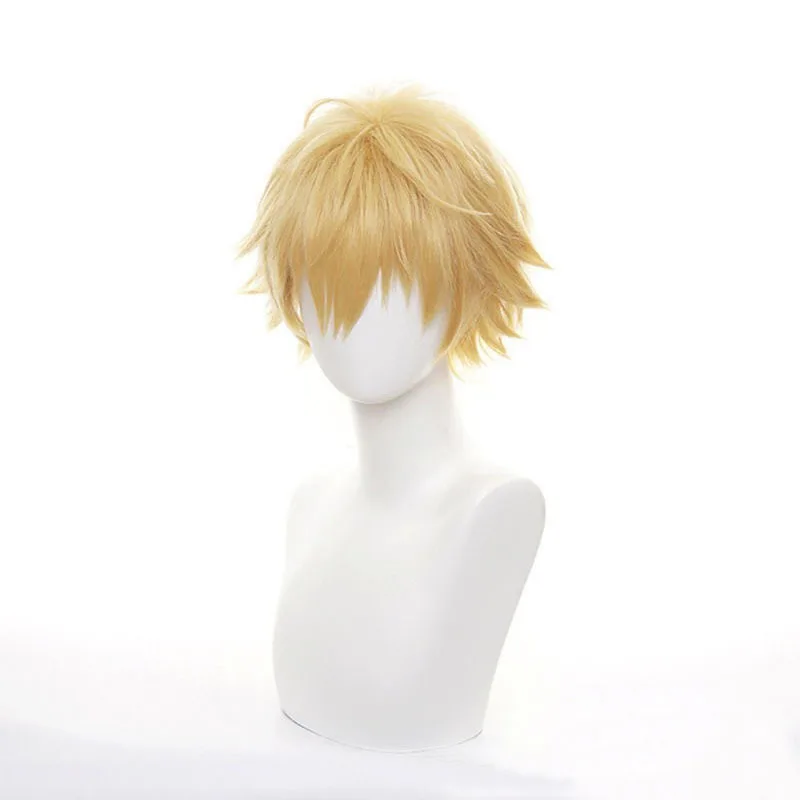 Parrucca sintetica corta bionda soffice e spigolosa, resistente al calore, per cosplay anime, per uomo, per feste di Halloween, giochi di ruolo, copricapo quotidiano - immagine 3