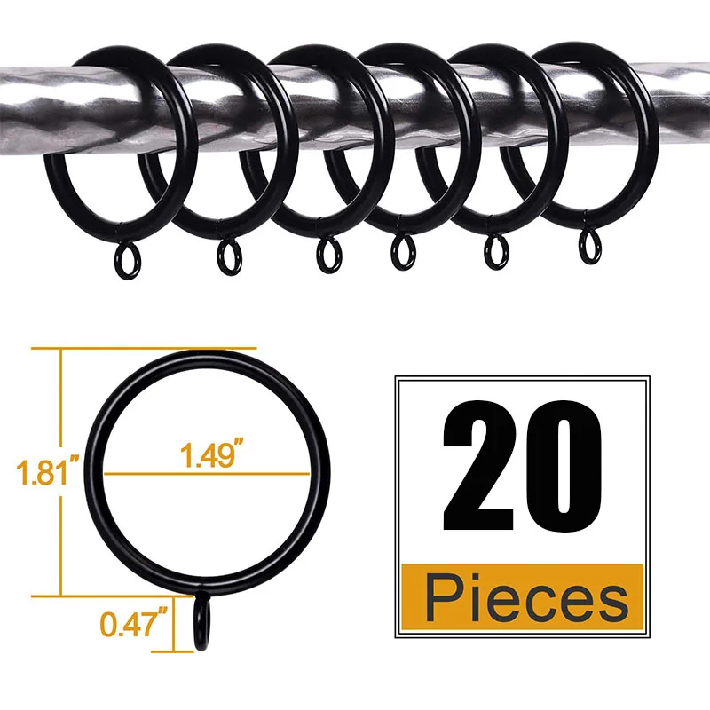 20 Packs Metal Drapery Curtain Rings Curtain Rod Rings with Eyelets Hanging For Curtains And Rods