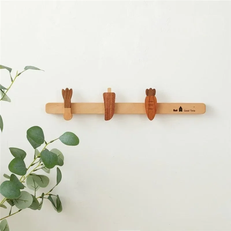 Wood 3/4 Hooks Nordic Coat Rack Wall Mounted Wooden Hanger Coat Racks Perchero Furniture Clothing Rail for Hat Towel Robes