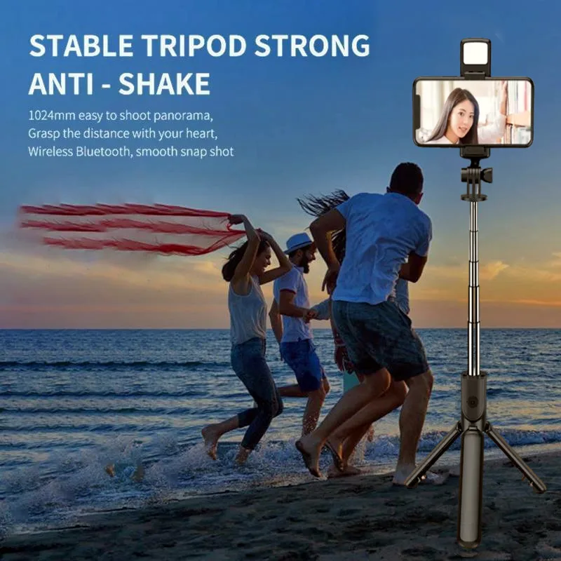 Bluetooth Selfie Stick Tripod Desktop Stand Phone Holder Wireless Remote Shutter for iPhone Android Option with Fill Light