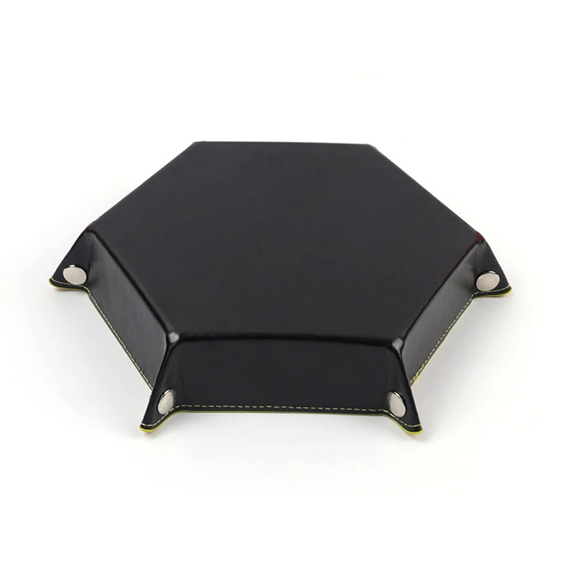 Foldable Hexagonal PU Leather Dice Tray with Flannel Lining - Portable Storage Box for Tabletop Games and Office Accessories