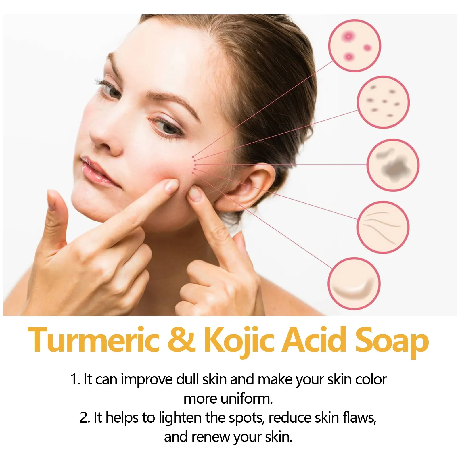 Kojic Acid Dark Spot Remove Soap for Cleaning the Face Whitening Oil Control Even Tone Skin Products Natural Turmeric Soap Bar 4