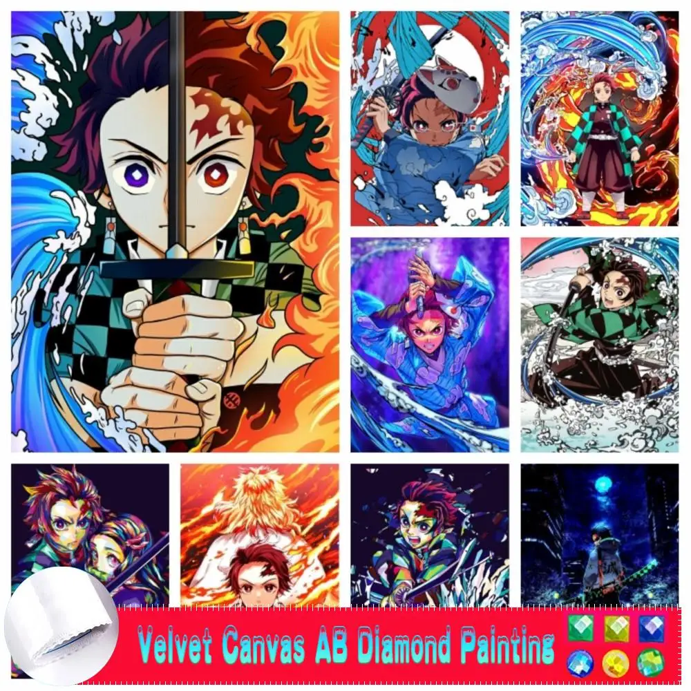 

Tanjiro Kamado рассекающий демонов AB бархатная Женская полная дрель киметсу No Yaiba японская мультяшная мозаика вышивка крестиком