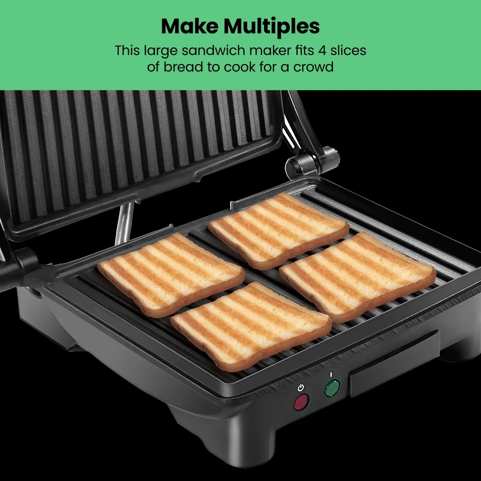 Chefman 3-in-1 Electric Panini Press & Grill, 4-Slice Non-Stick Press, Opens Flat for Grill – Stainless Steel, New