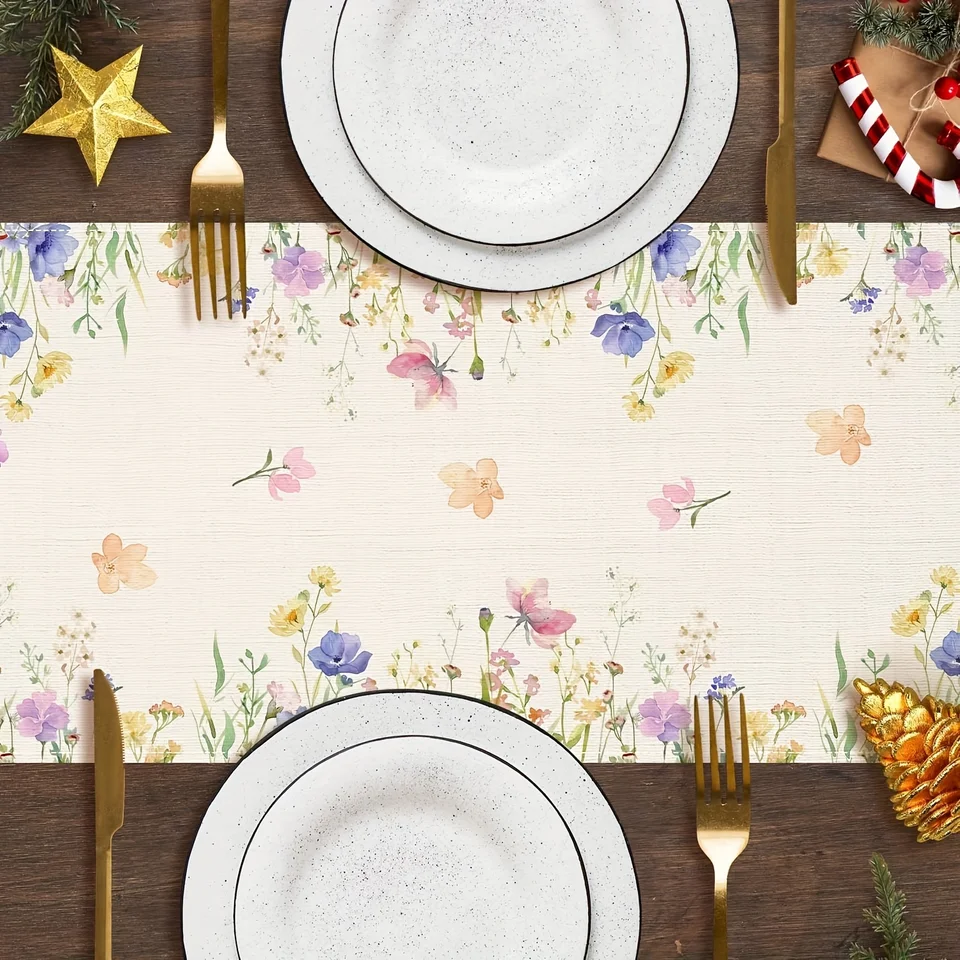 Happy Easter Table Runner - 13x72" Bunny Rabbit Watercolor Design For Spring Party - View #8