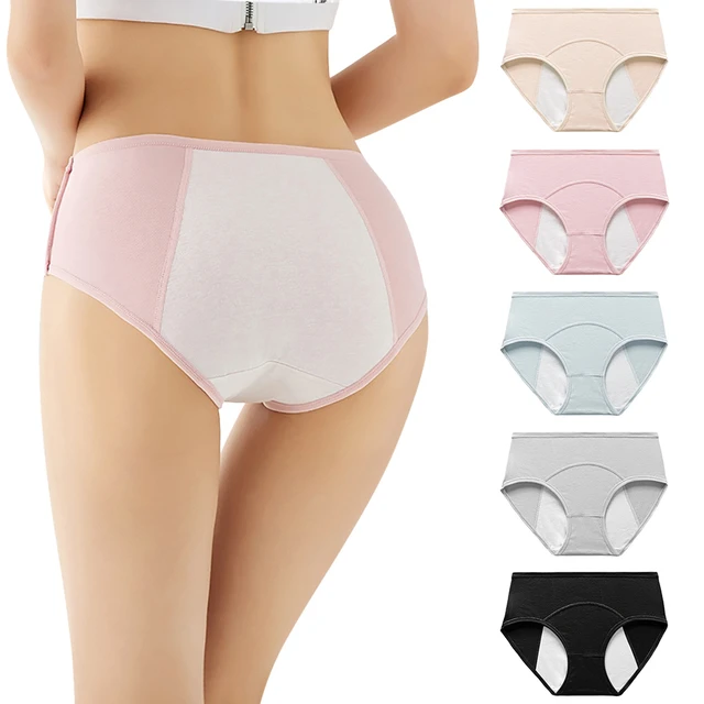 Pretty Comy 6 Pack Menstrual Period Underpants for Women Mid Waist Cotton  Postpartum Panties Full Coverage Stretch Hipster Briefs 