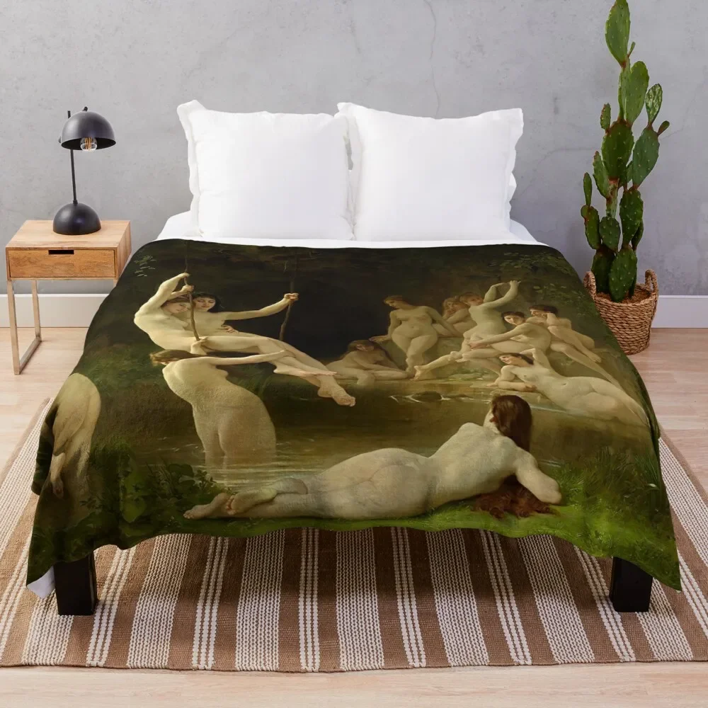 

William Adolphe Bouguereau - The Nymphaeum (re edit) Throw Blanket Designers Bed linens anime Blankets