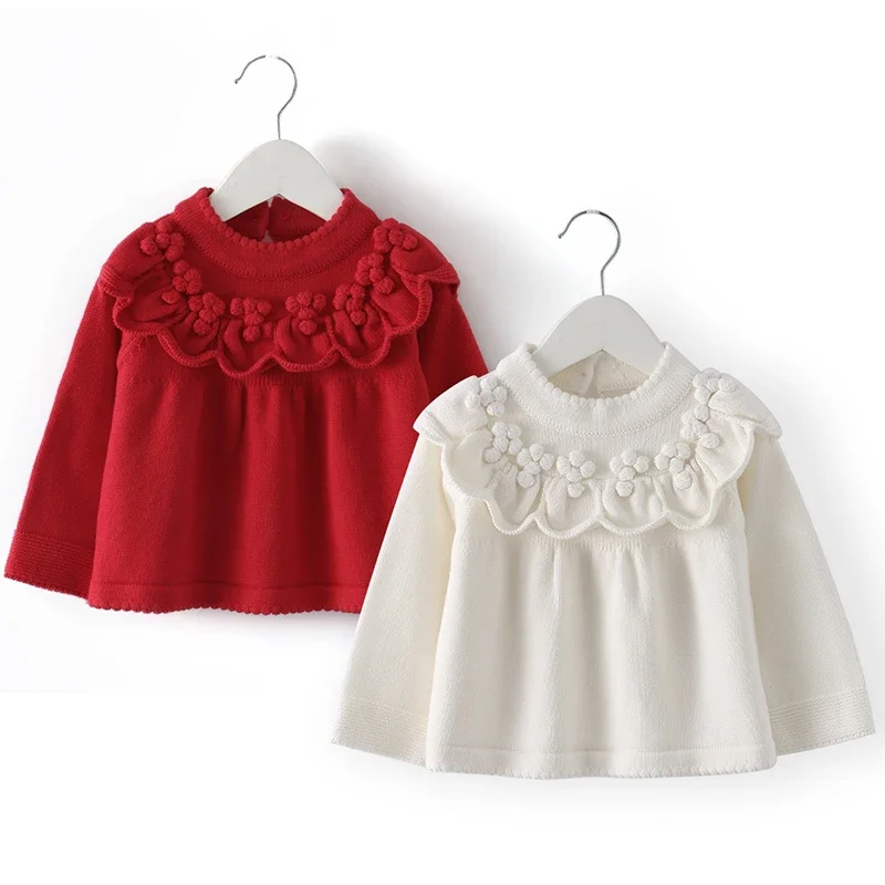 가을  의류 풀오버  크리스마스 레드 스웨터 여자 겨울 꽃무늬 스웨터 옷 니트 볼 볼 키즈 스웨터