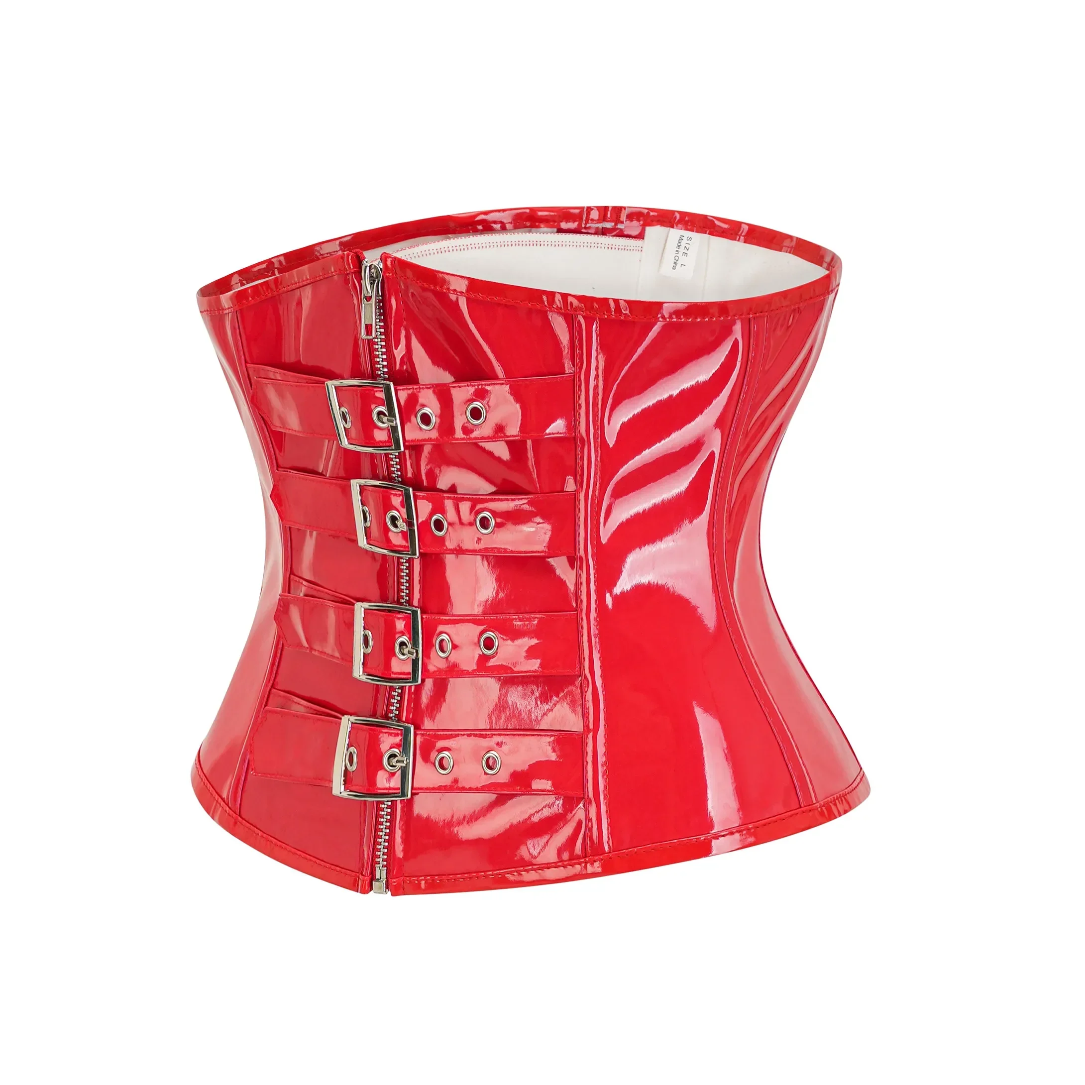Red Black Shiny PVC Underbust Bustier PU Leather Steampunk Corset Body Shaper Women Sexy Basque