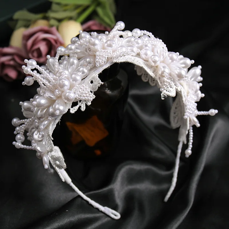 Pearl Handmade Hairband Veil Cloth Headband For Women Prom Party Bridal Wedding Hair Accessories Jewelry Band Headband Tiara