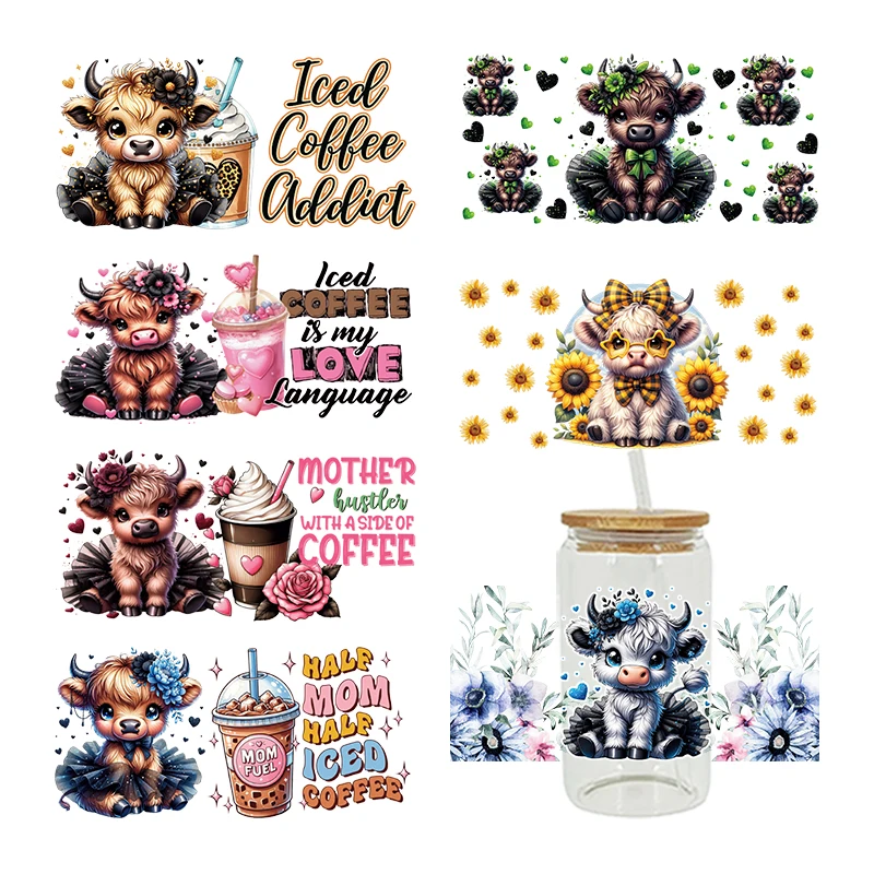 

Мультяшная корова 3D UV DTF Libbey Cup Wrap черепаха для стекла керамики нержавеющая сталь 16 унций D16338