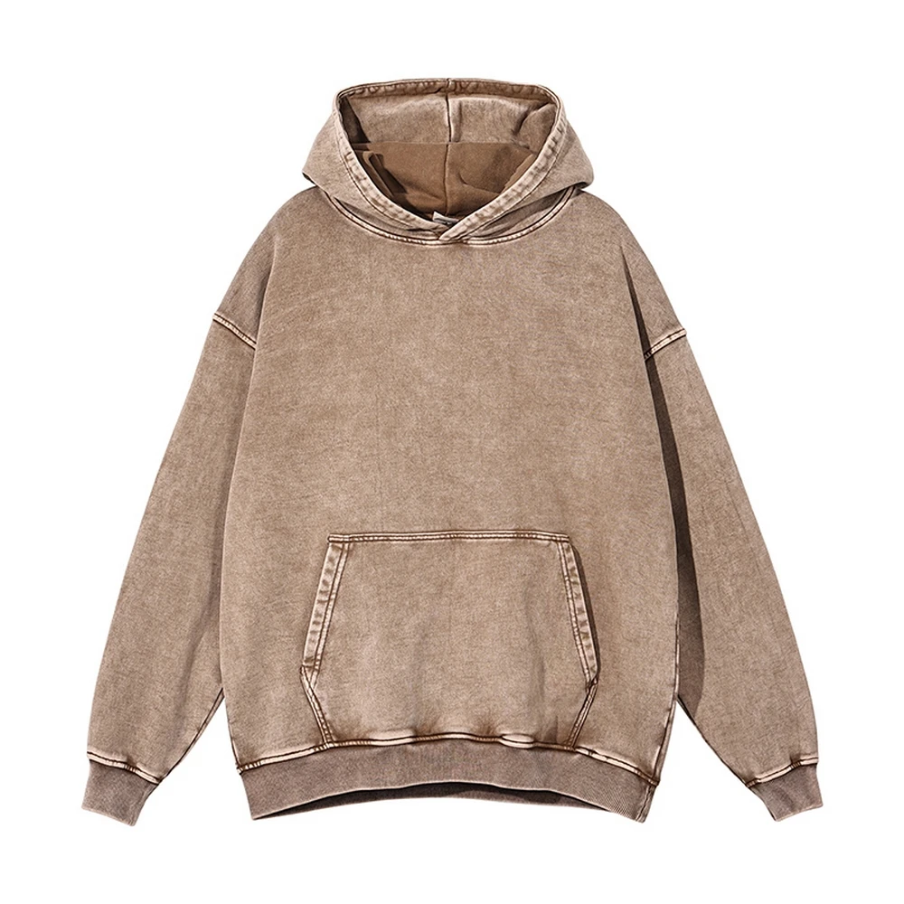 Vintage Hip Hop Cotton High Street Hoodie Sweatshirt Loose European American Solid Color Hooded Distressed Harajuku Wash Hoodie