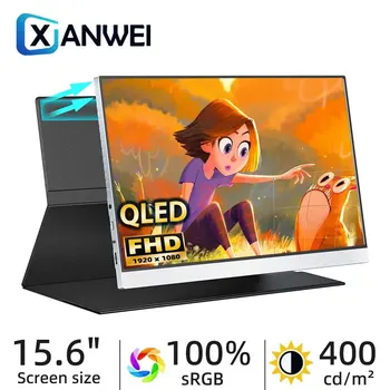 XIANWEI QLED 휴대용 모니터 400 니트, 100% DCI-P3 FHD, VESA 게이밍 디스플레이, 노트북 Xbox PS4/5 스위치 PC 맥북용, 15.6 인치