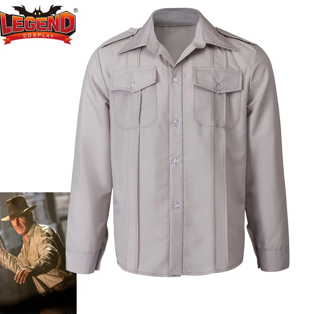 

Костюм для косплея Индианы Джонс, мужской костюм с длинными рукавами, костюм Доктора Генри-младшего, рубашка, топ, наряд с карманами для взрослых