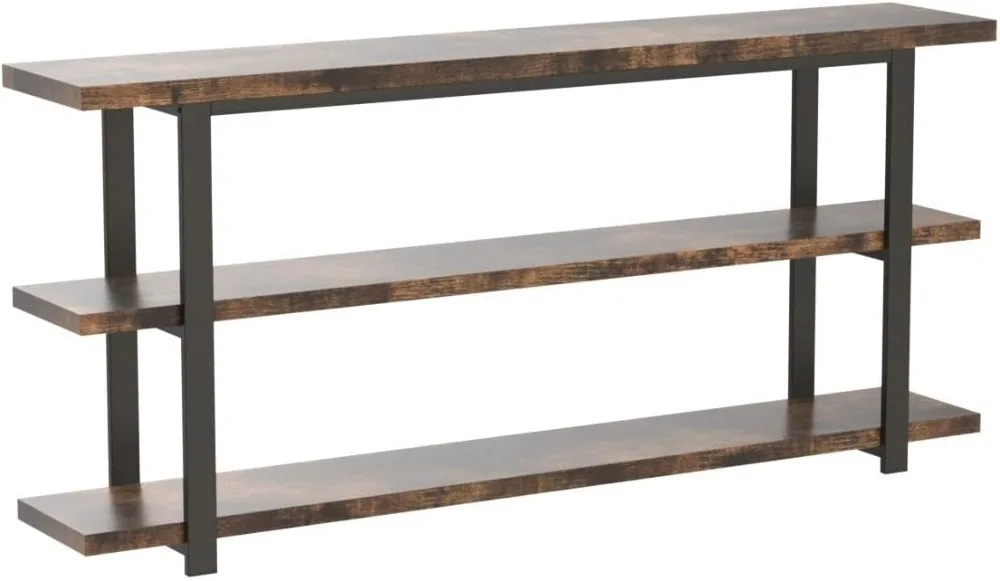 Extra Long Console Table with 3 Tier Storage Shelves for Entryway, Hallway, Living Room