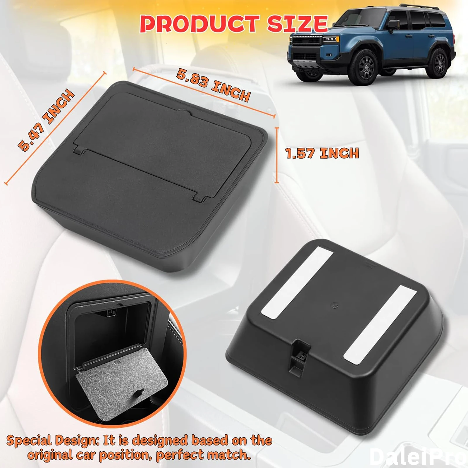 Plateau Rangement Accoudoir Central Toyota Land Cruiser Prado 250 (2024-2025) – ABS, Noir, Antidérapant