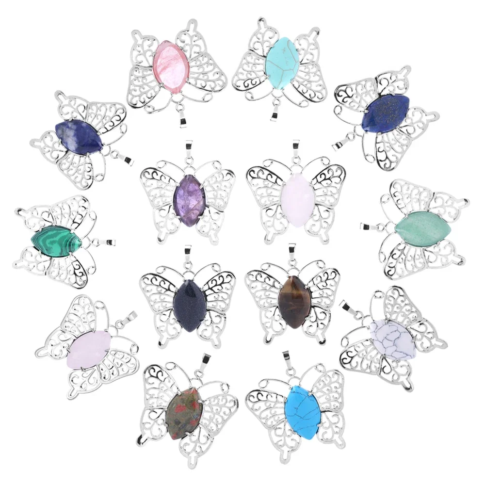 

Mineraali Butterfly Shape Pendant Natural Crystal Stone Hollow Out Wing Animal Pendants for DIY Women Necklace Jewelry Gemstones