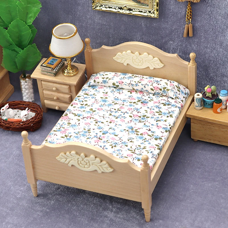 1/12 Dollhouse Metal/Wooden Mini Single/Double Bed Bedroom Furniture Toy Living Room Furniture Model Handmade Toy 2